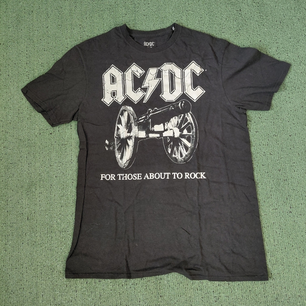 ACDC For Those About To Rock Band Retro Music Black T Shirt Sz Medium